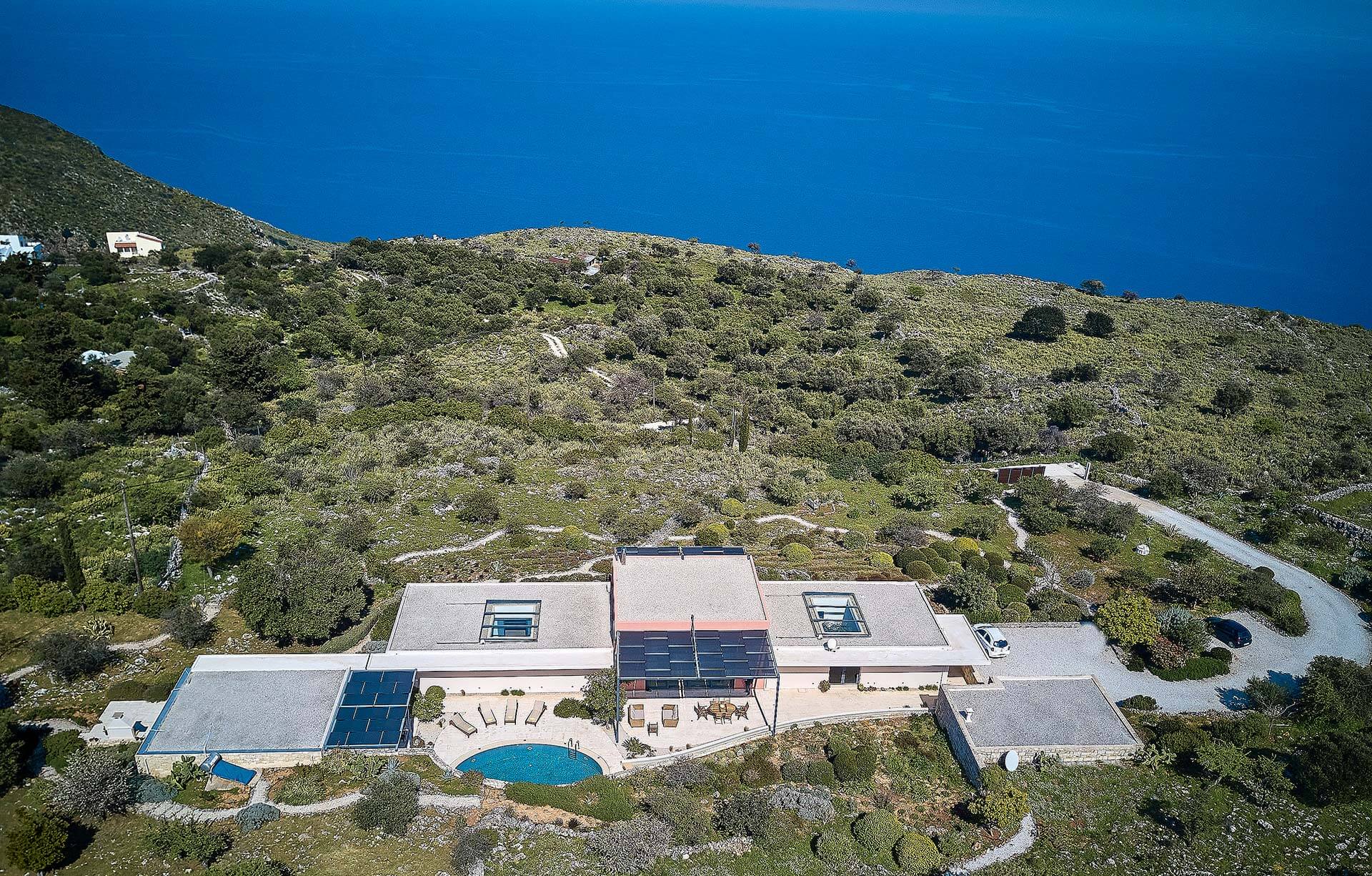 An aerial view of Longhouse Crete Contact us